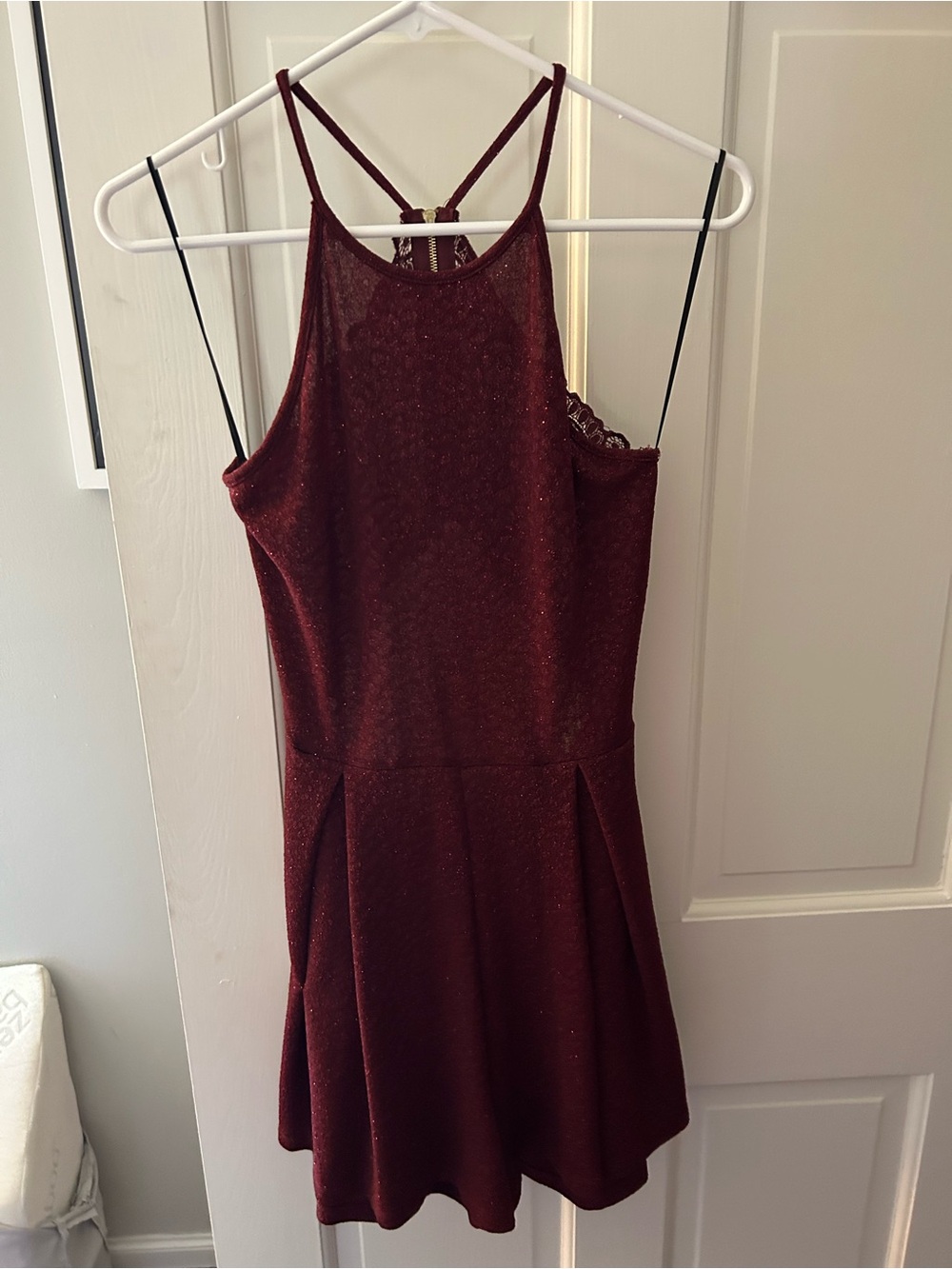 Windsor Sparkle Burgundy Halter Open Back Romper